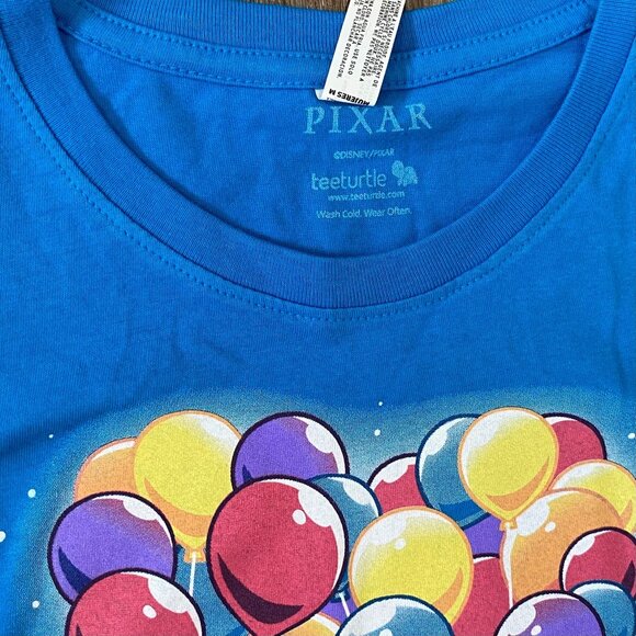 Teeturtle Disney Pixar Ladies Medium Blue T-Shirt Featuring Up Balloon Design - Picture 4 of 7